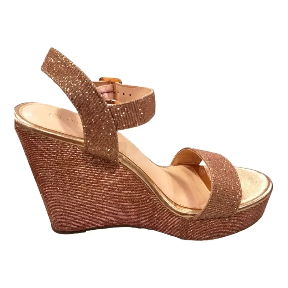 Olivia and Kate Glittery Rose Gold Platform Wedge